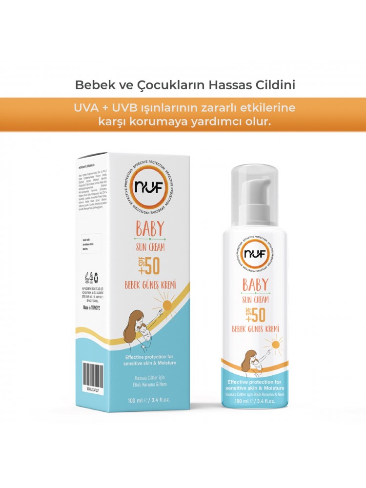 Nuf Kozmetik Bebek Güneş Kremi SPF50+ | Lavanta & Papatya Özlü – 100ml