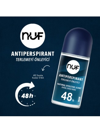 Nuf Kozmetik 48 Saat Etkili Erkek Roll-on Deodorant – 50ml | Güçlü Ferahlık ve Koku Kontrolü