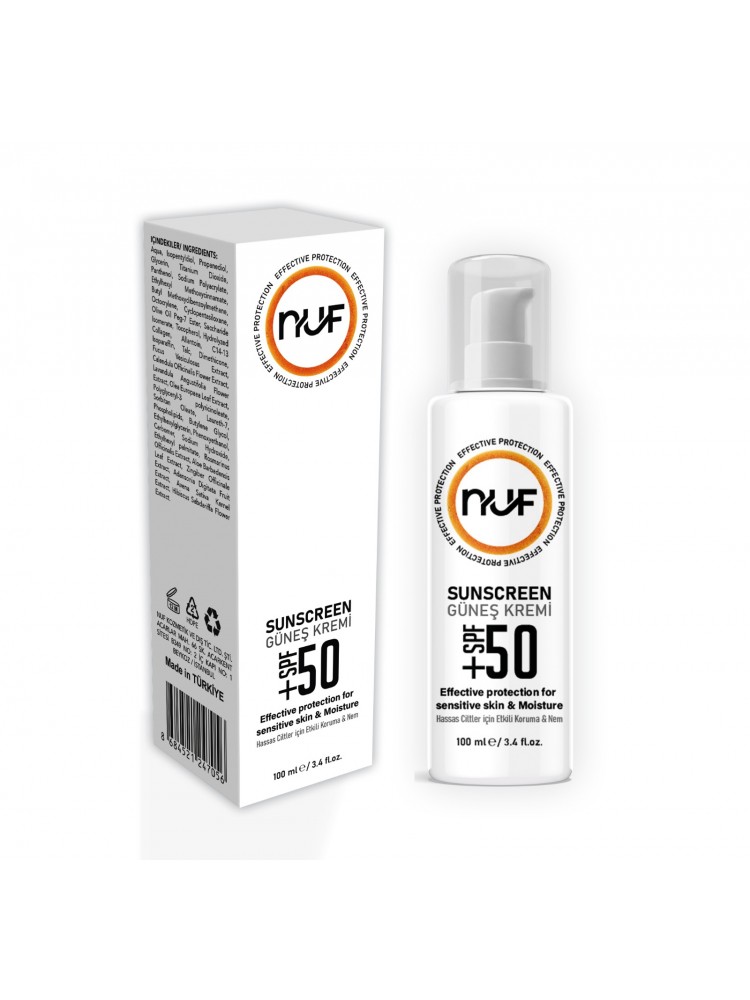 Nuf Kozmetik SPF 50+ Güneş Koruyucu Krem – Kolajen & Aloe Vera Özlü – 100ml