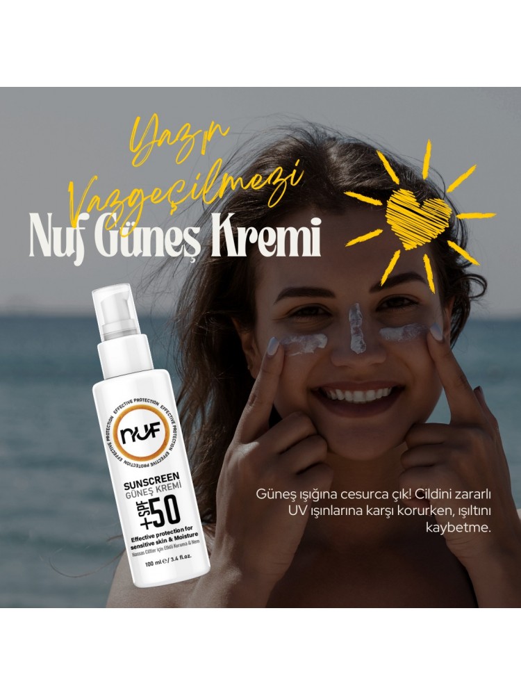 Nuf Kozmetik SPF 50+ Güneş Koruyucu Krem – Kolajen & Aloe Vera Özlü – 100ml