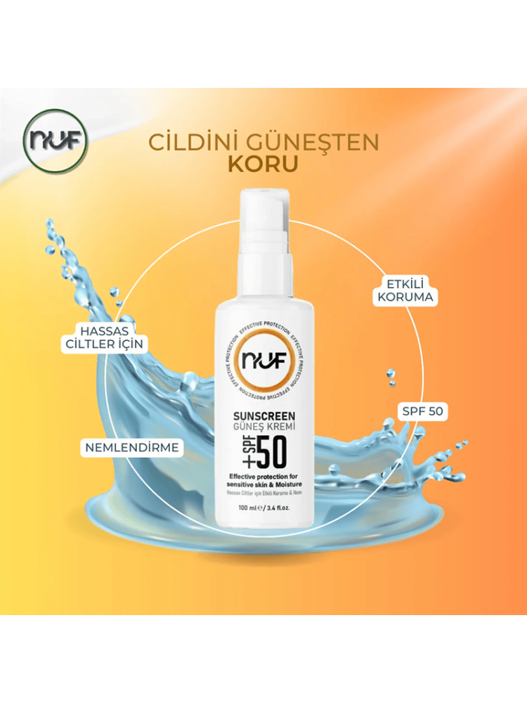 Nuf Kozmetik SPF 50+ Güneş Koruyucu Krem – Kolajen & Aloe Vera Özlü – 100ml