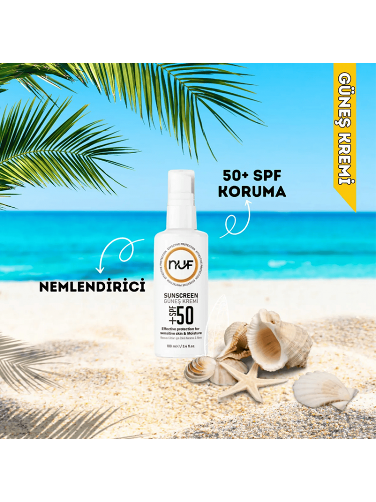 Nuf Kozmetik SPF 50+ Güneş Koruyucu Krem – Kolajen & Aloe Vera Özlü – 100ml