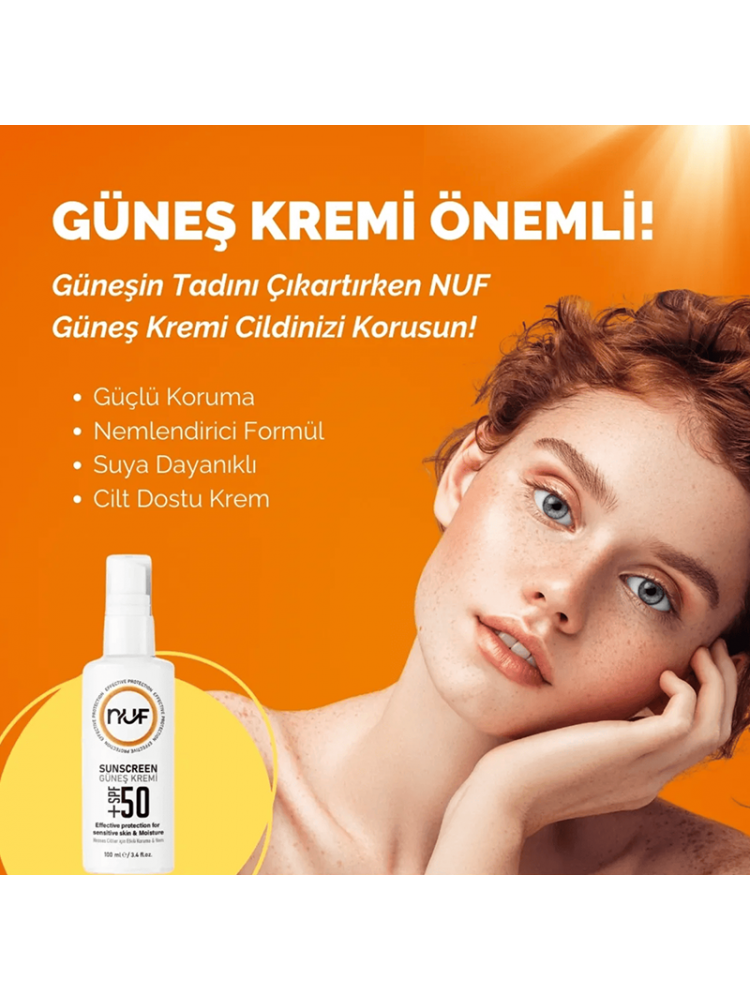 Nuf Kozmetik SPF 50+ Güneş Koruyucu Krem – Kolajen & Aloe Vera Özlü – 100ml