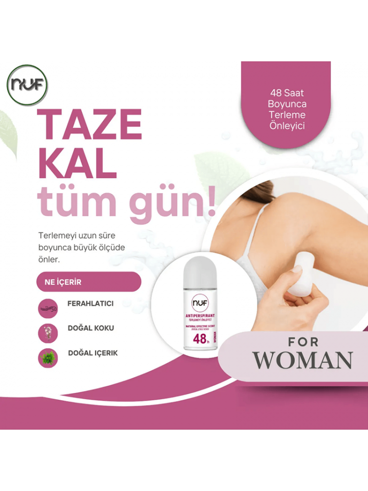 Nuf Kozmetik 48 Saat Etkili Kadın Roll-on Deodorant – 50ml | Ter Kokusuna Karşı Etkili Koruma