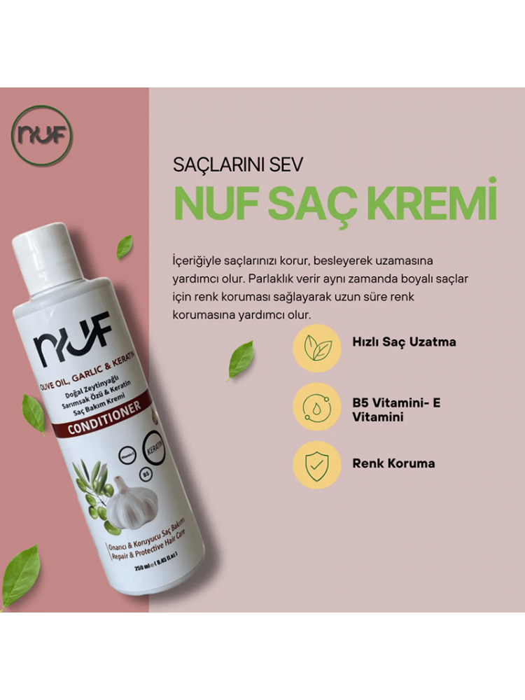 Nuf Kozmetik Sarımsak Özlü Onarıcı Saç Bakım Kremi | 250 ml – Keratin & Zeytinyağı Destekli