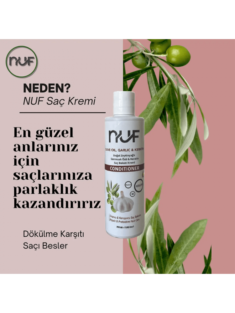 Nuf Kozmetik Sarımsak Özlü Onarıcı Saç Bakım Kremi | 250 ml – Keratin & Zeytinyağı Destekli