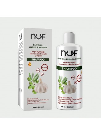 Nuf Kozmetik Sarımsak & Zeytinyağlı Onarıcı Şampuan | 400 ml Keratin & Vitamin E Destekli 