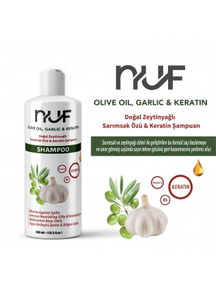 Nuf Kozmetik Sarımsak & Zeytinyağlı Onarıcı Şampuan | 400 ml Keratin & Vitamin E Destekli 