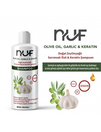 Nuf Kozmetik Sarımsak & Zeytinyağlı Onarıcı Şampuan | 400 ml Keratin & Vitamin E Destekli 
