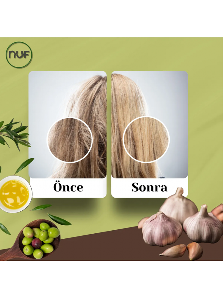 Nuf Kozmetik Sarımsak & Zeytinyağlı Onarıcı Şampuan | 400 ml Keratin & Vitamin E Destekli 